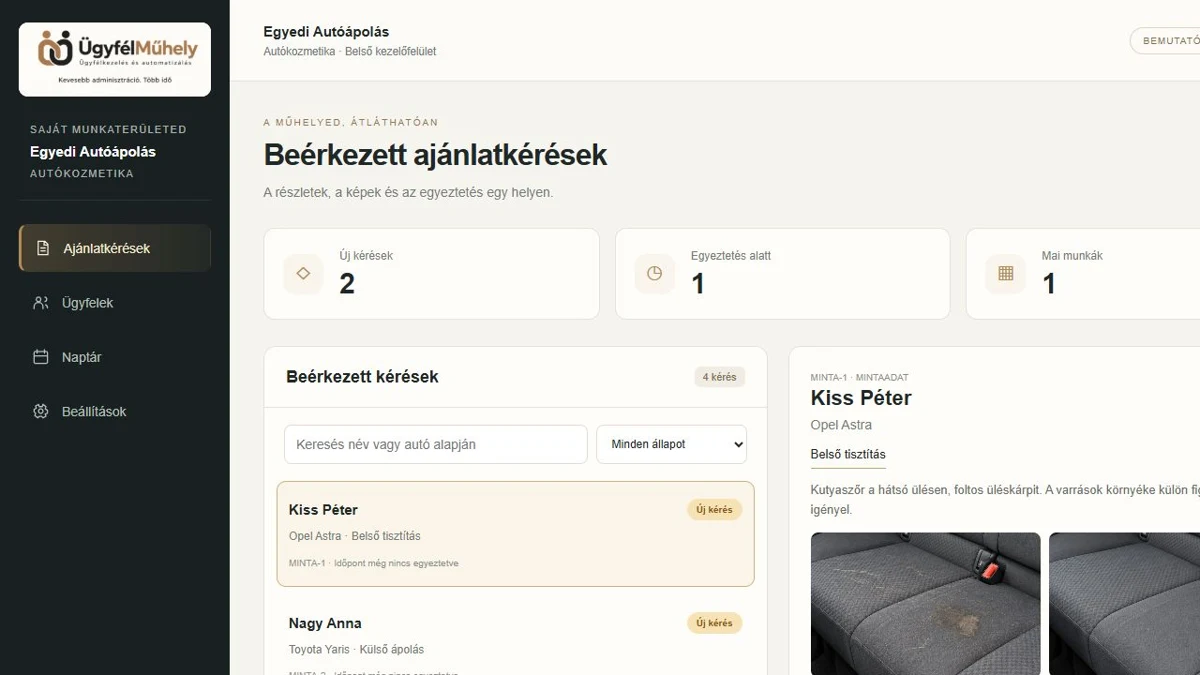Autókozmetikai munkafelület bemutatója