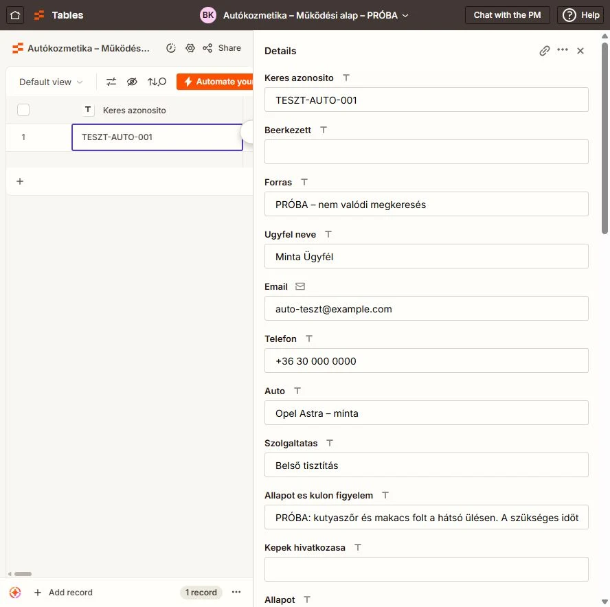 Zapier Tables mintakérés adatlapja